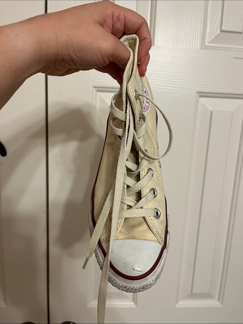 Converse Cream High-Top Sneakers with Red and Navy Trim - Picture 4 of 8